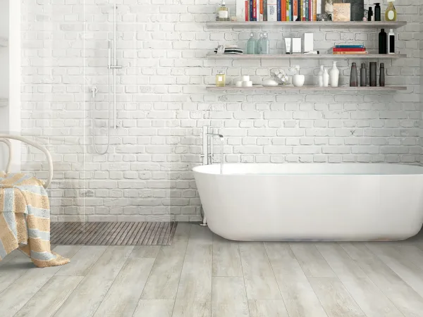 LVT flooring in a modern and bright bathroom